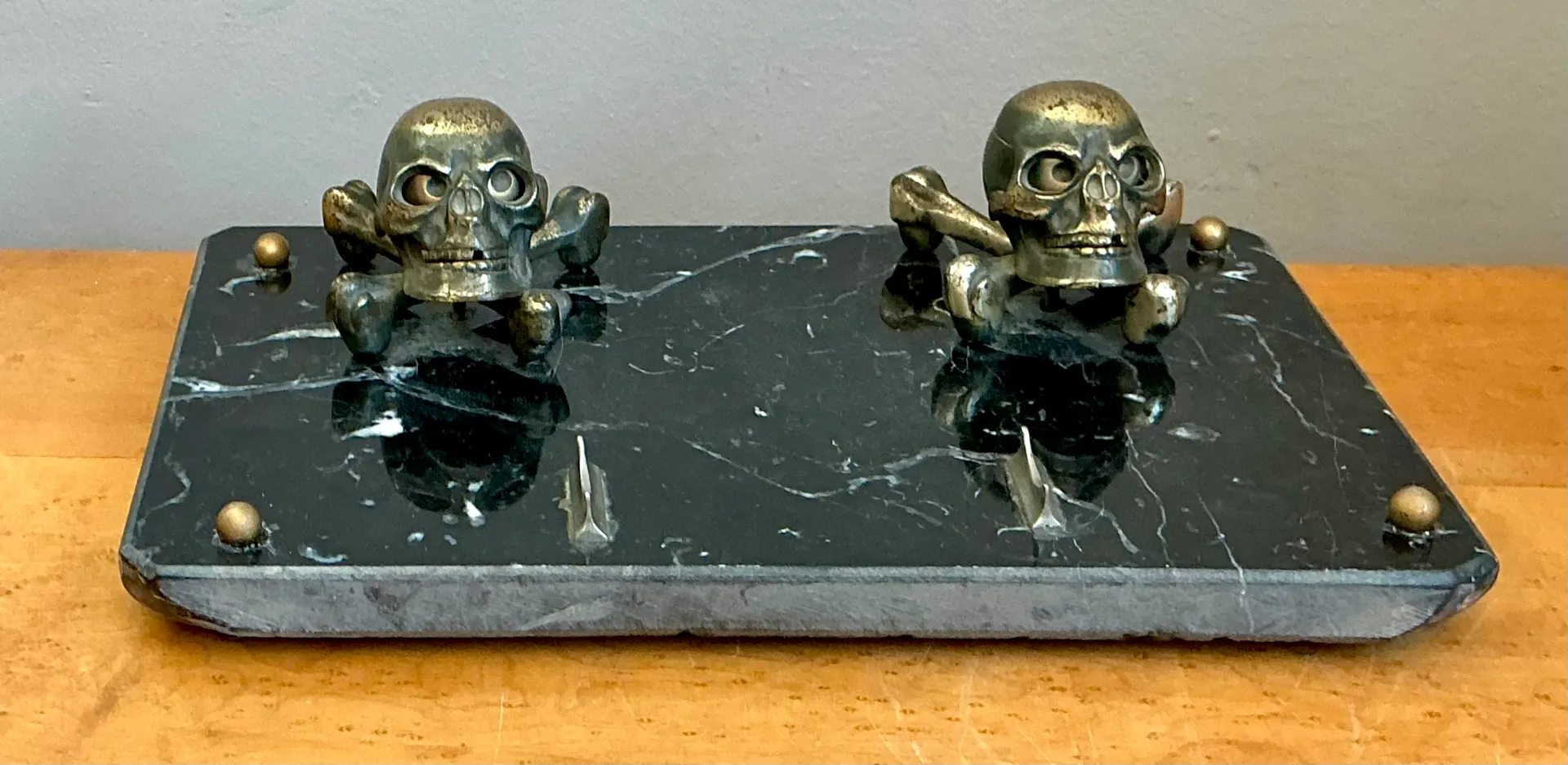 Vintage Brass Skull and Crossbones Inkwell — additional photo 3