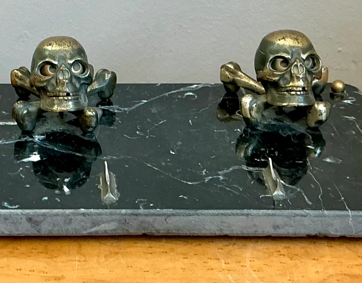 Vintage Brass Skull and Crossbones Inkwell — additional photo 3