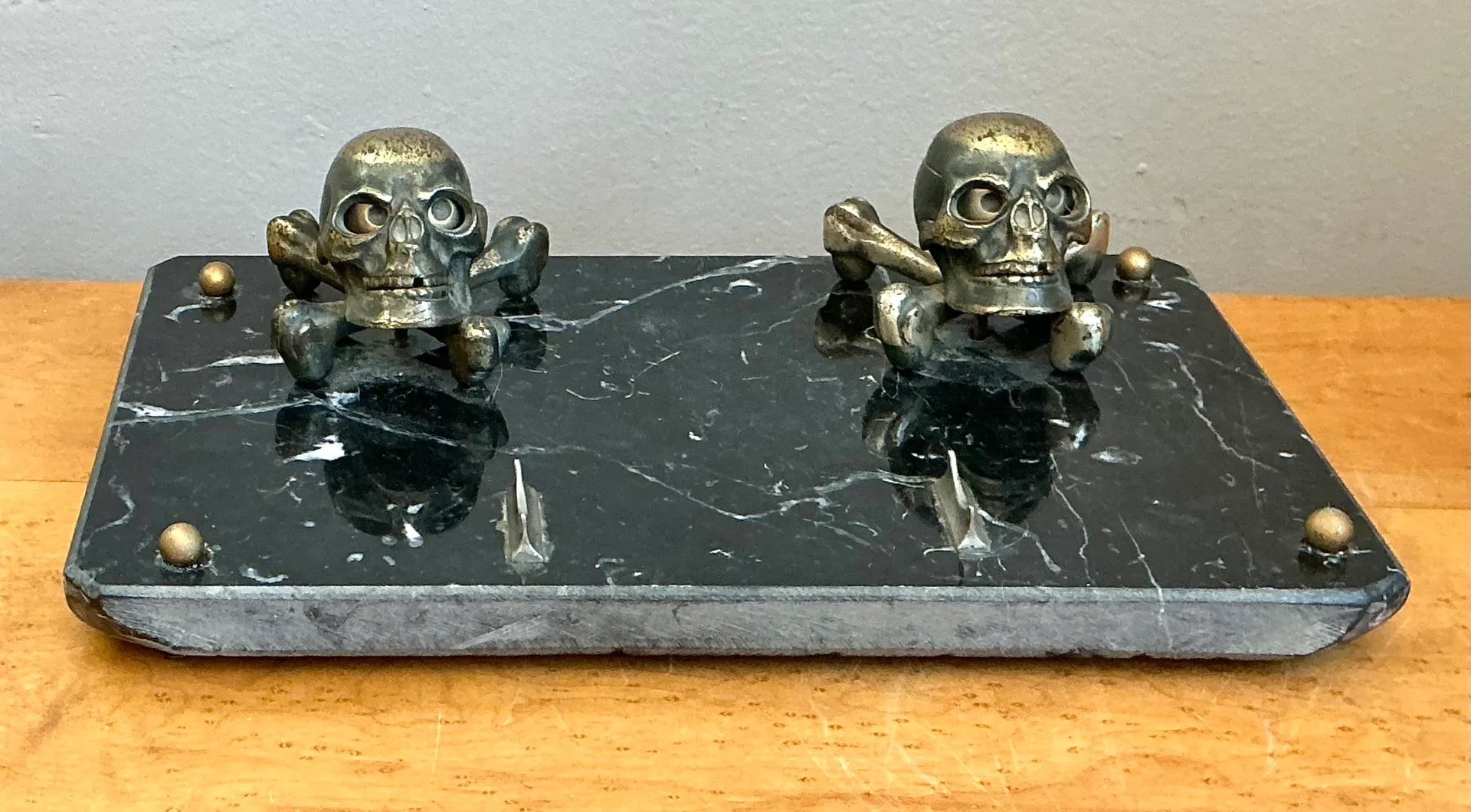 Vintage Brass Skull and Crossbones Inkwell — additional photo 1