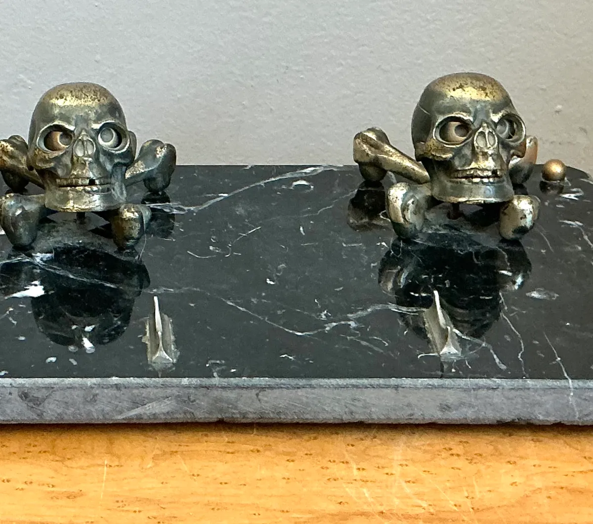 Vintage Brass Skull and Crossbones Inkwell