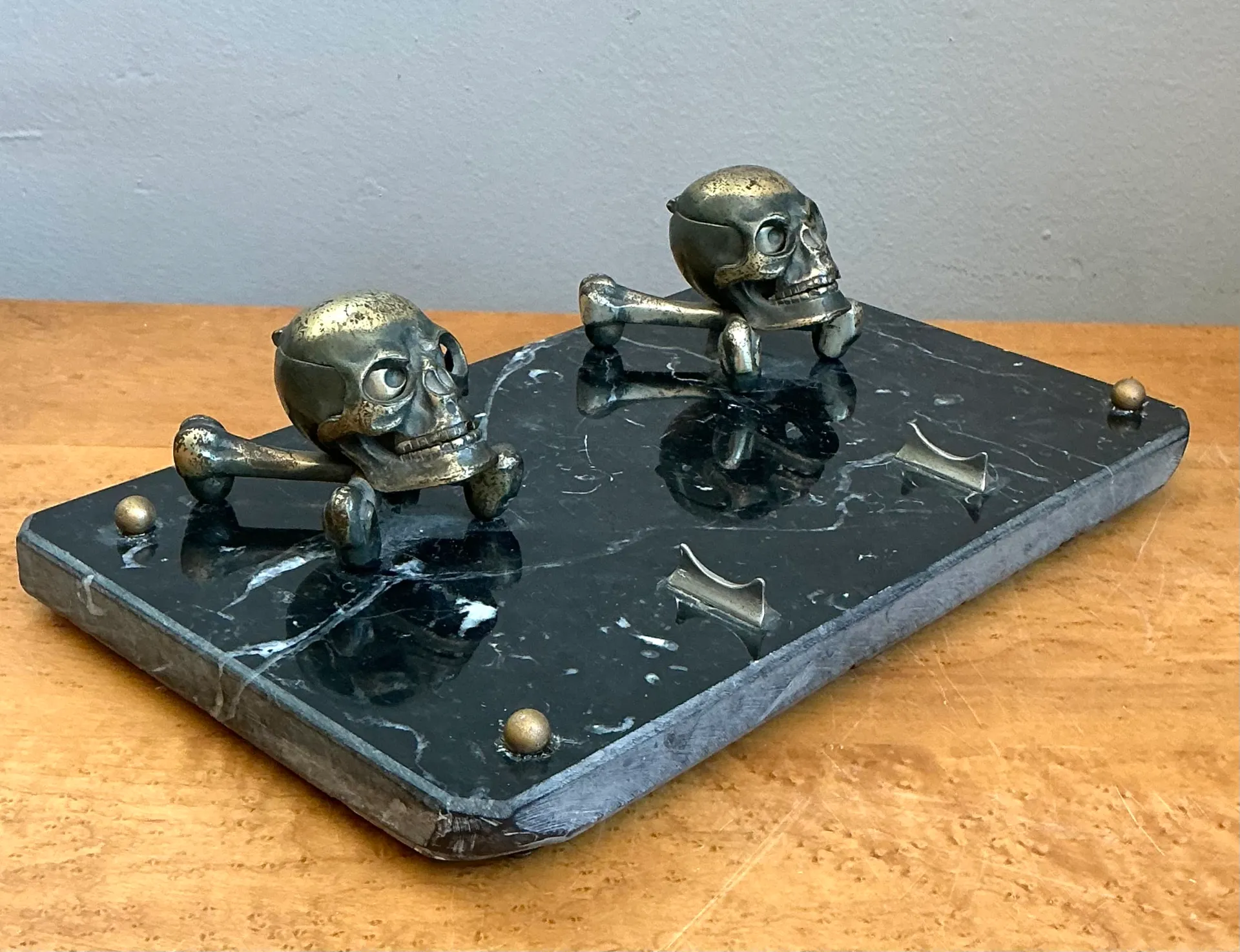 Vintage Brass Skull and Crossbones Inkwell — additional photo 6
