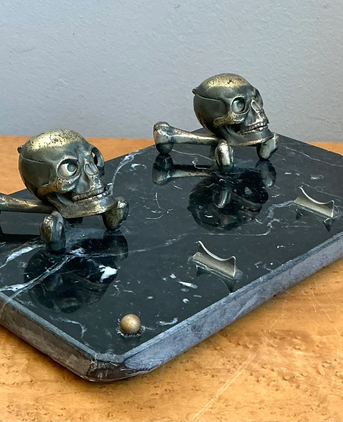 Vintage Brass Skull and Crossbones Inkwell — additional photo 6