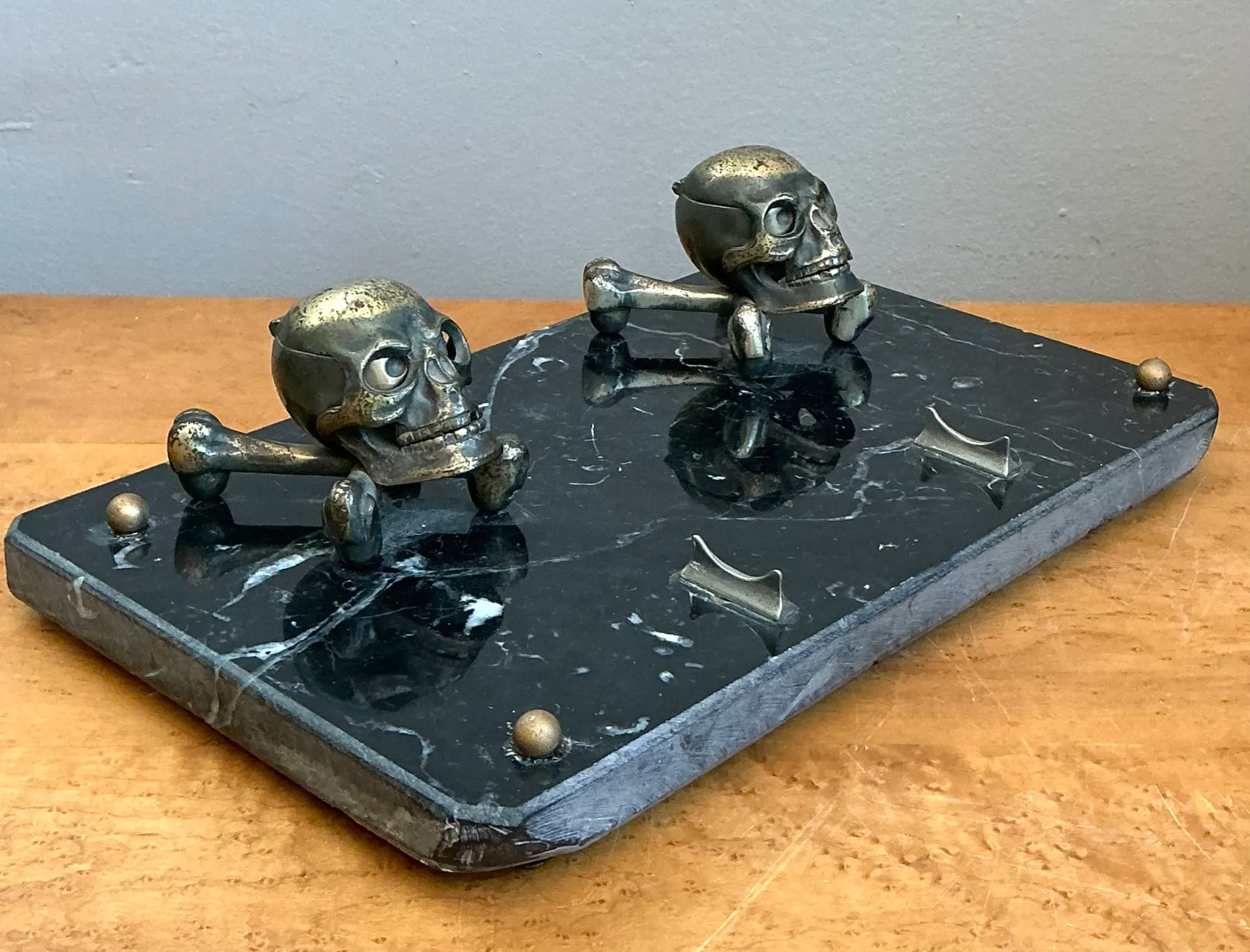 Vintage Brass Skull and Crossbones Inkwell — additional photo 4