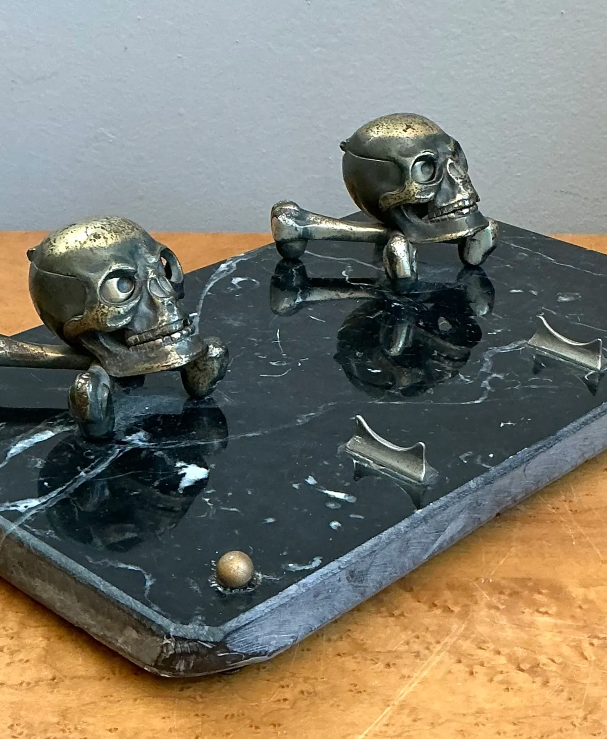 Vintage Brass Skull and Crossbones Inkwell — additional photo 4