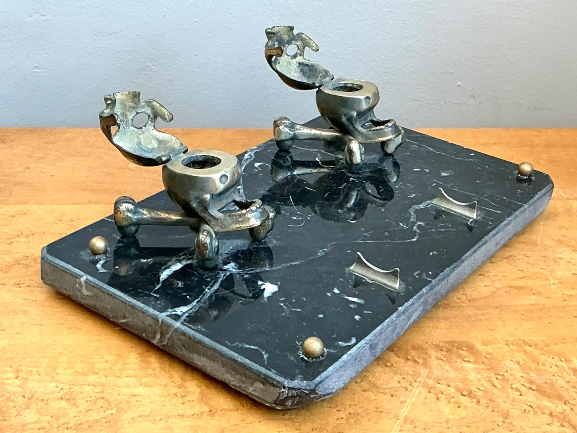 Vintage Brass Skull and Crossbones Inkwell — additional photo 5