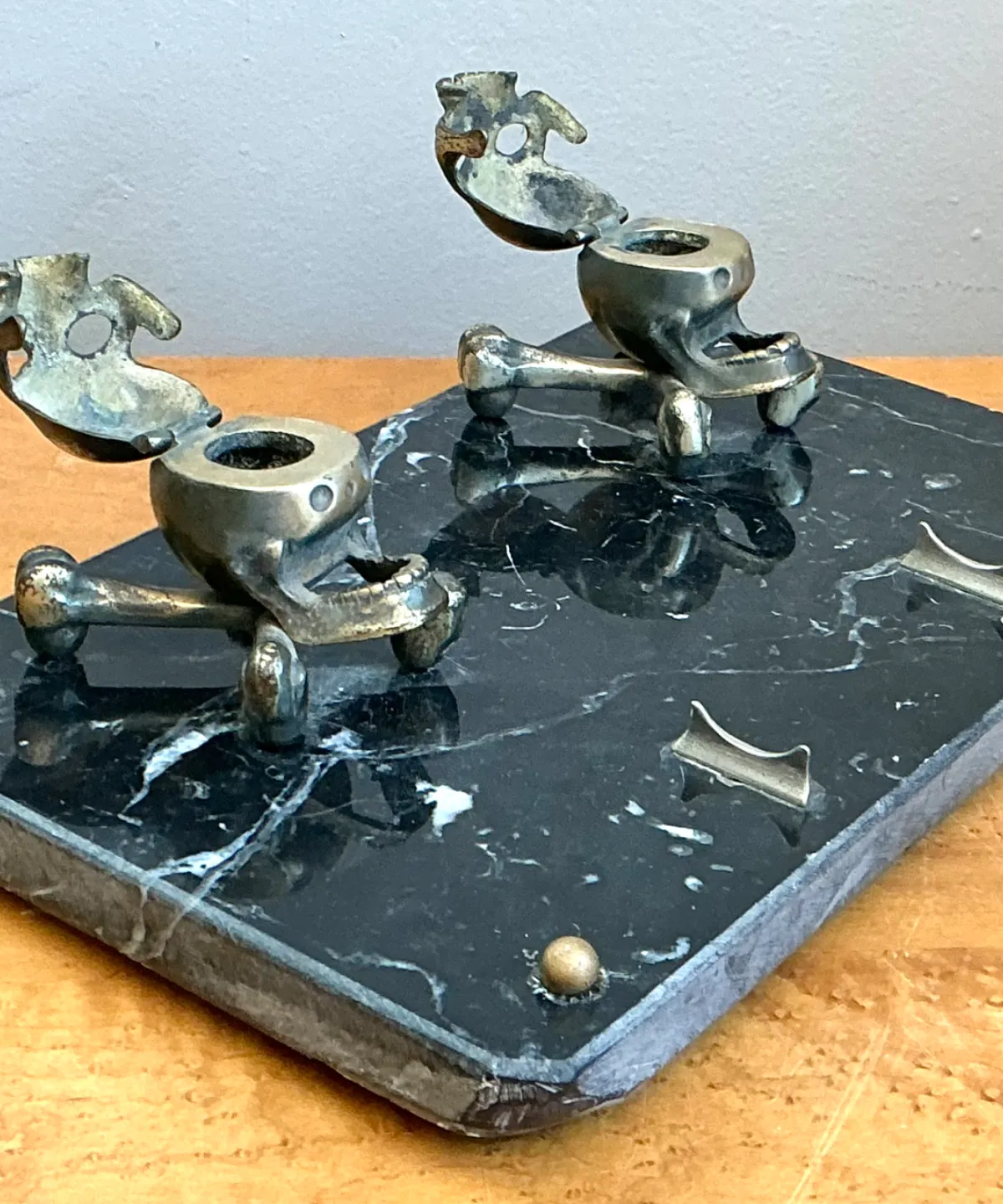 Vintage Brass Skull and Crossbones Inkwell — additional photo 5