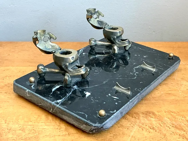 Vintage Brass Skull and Crossbones Inkwell — additional photo 5