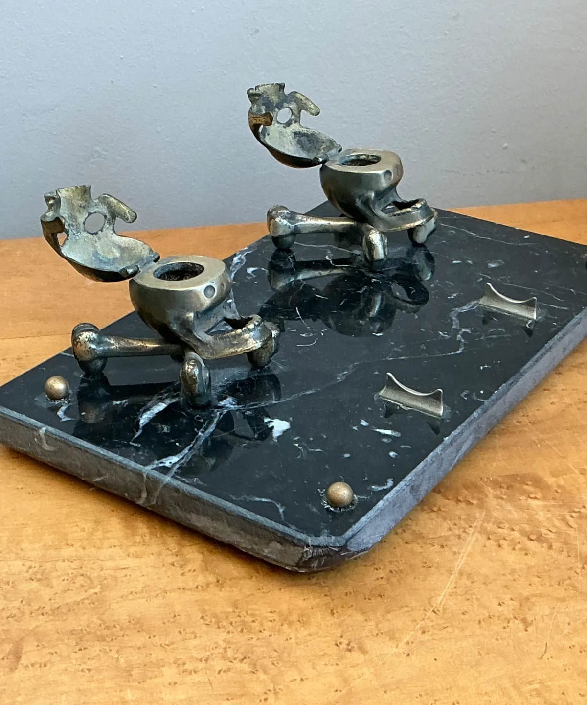 Vintage Brass Skull and Crossbones Inkwell — additional photo 2