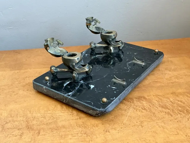 Vintage Brass Skull and Crossbones Inkwell — additional photo 2
