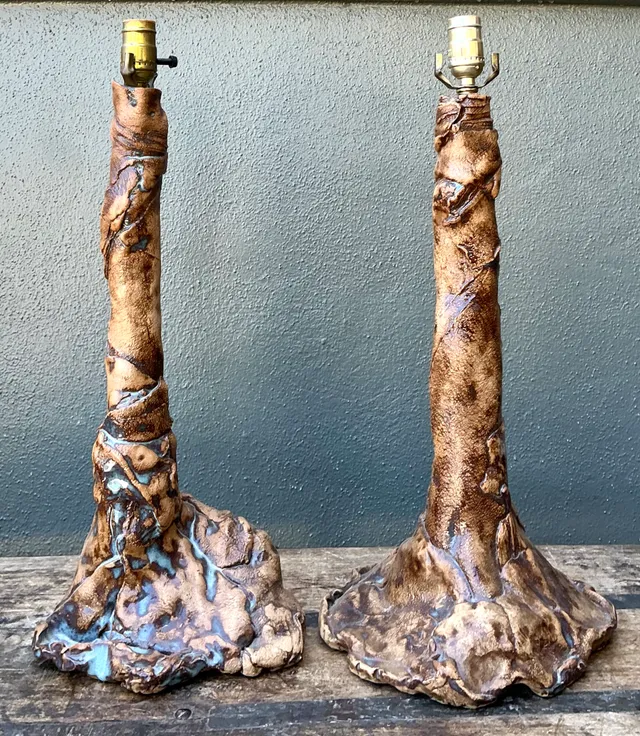 Vintage Hand Made Faux Bois Ceramic Lamps - A Pair — additional photo 3