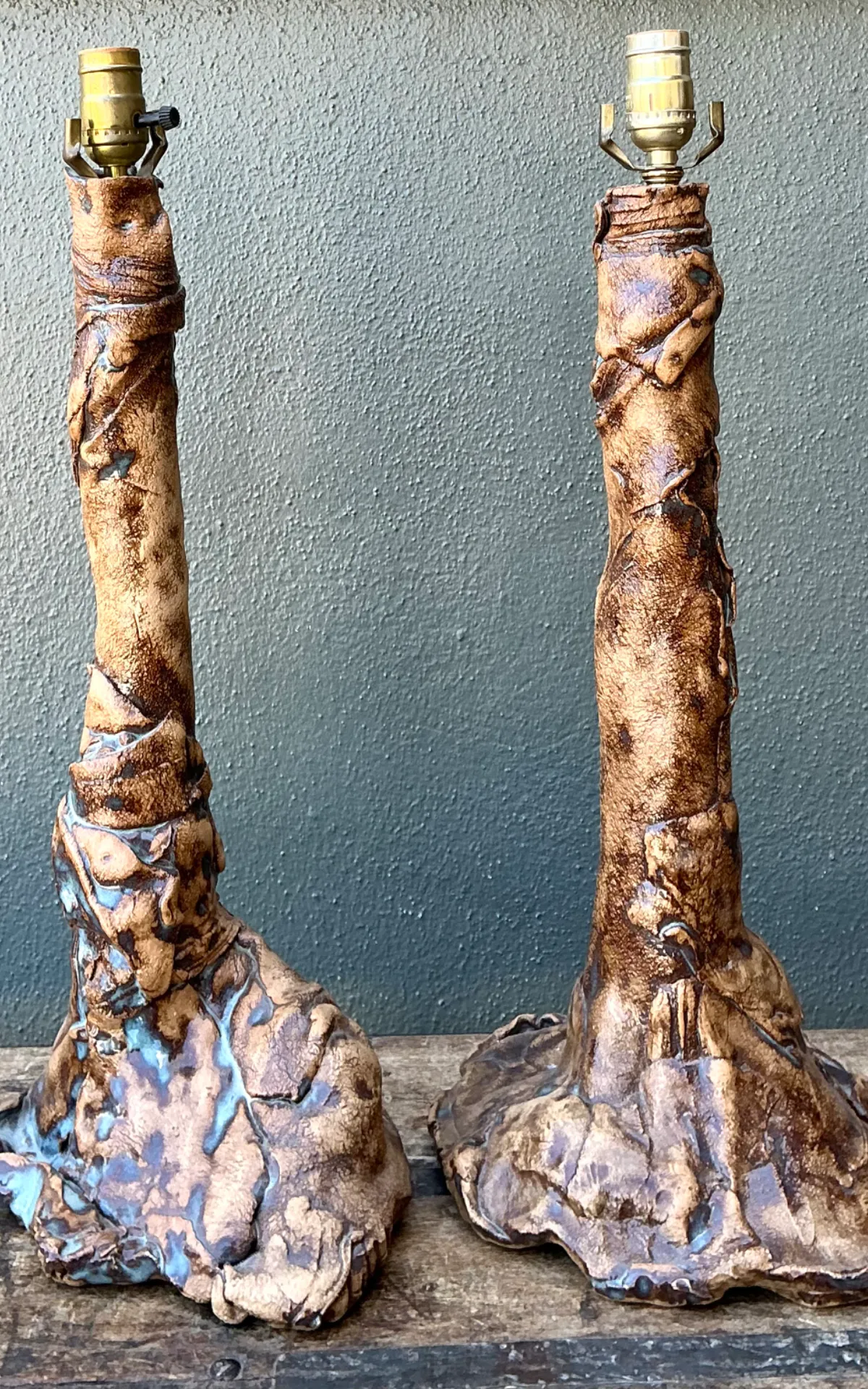 Vintage Hand Made Faux Bois Ceramic Lamps - A Pair — additional photo 6