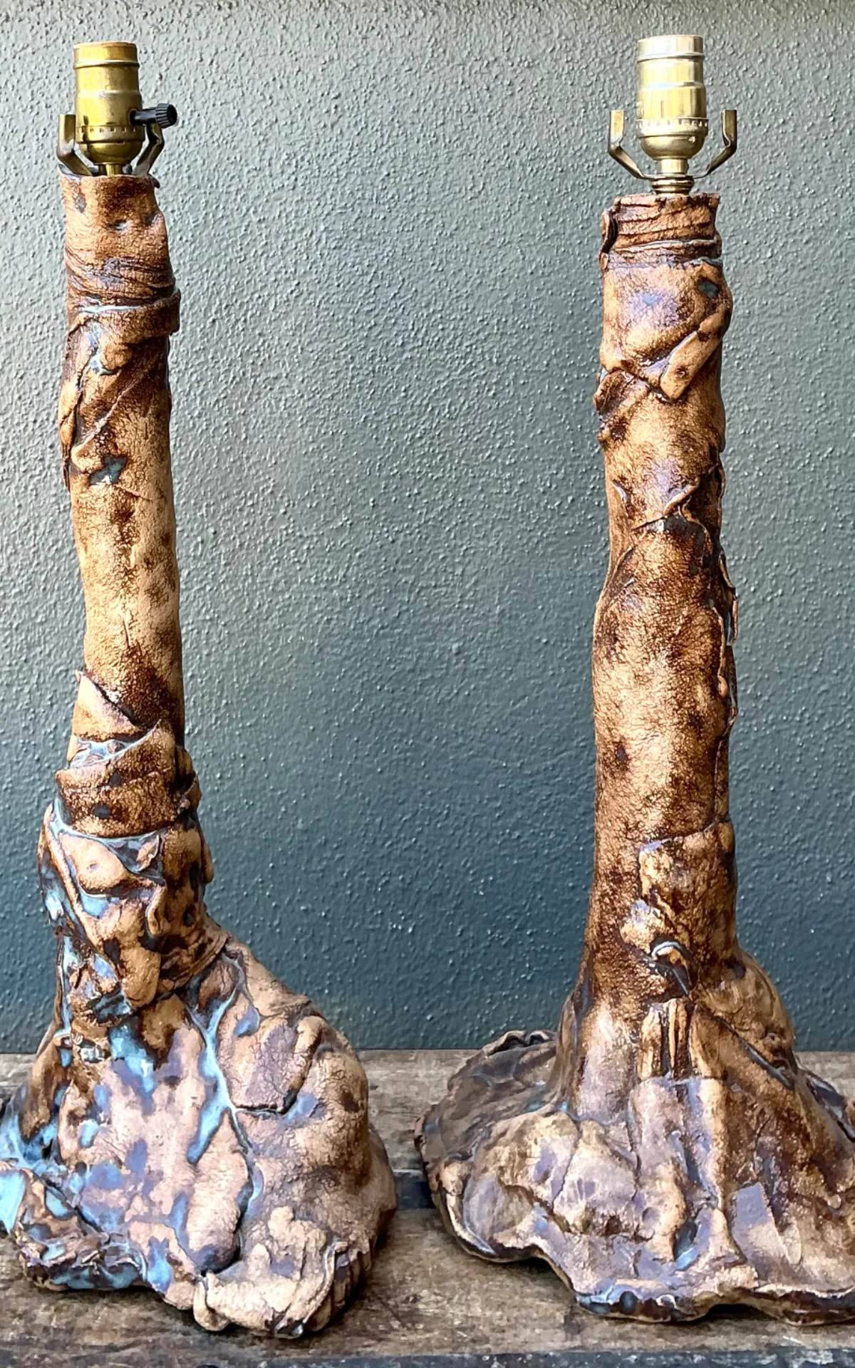 Vintage Hand Made Faux Bois Ceramic Lamps - A Pair — additional photo 8
