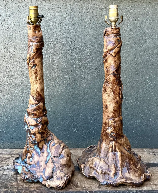 Vintage Hand Made Faux Bois Ceramic Lamps - A Pair — additional photo 8