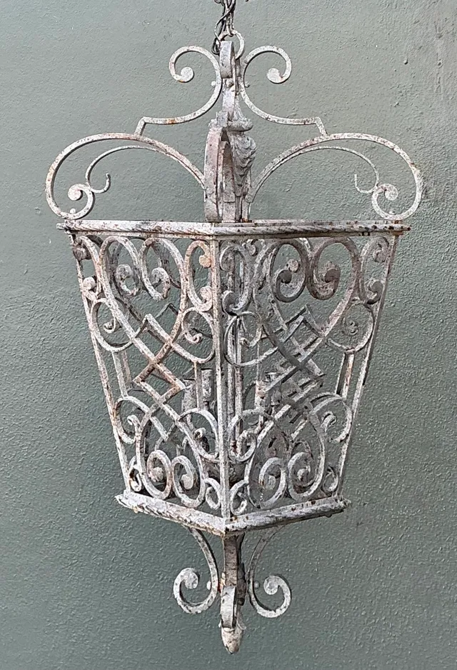 Vintage Wrought Iron Scrollwork Lantern — additional photo 1