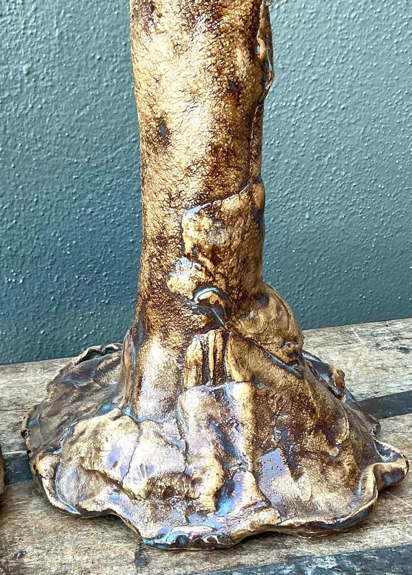 Vintage Hand Made Faux Bois Ceramic Lamps - A Pair — additional photo 4