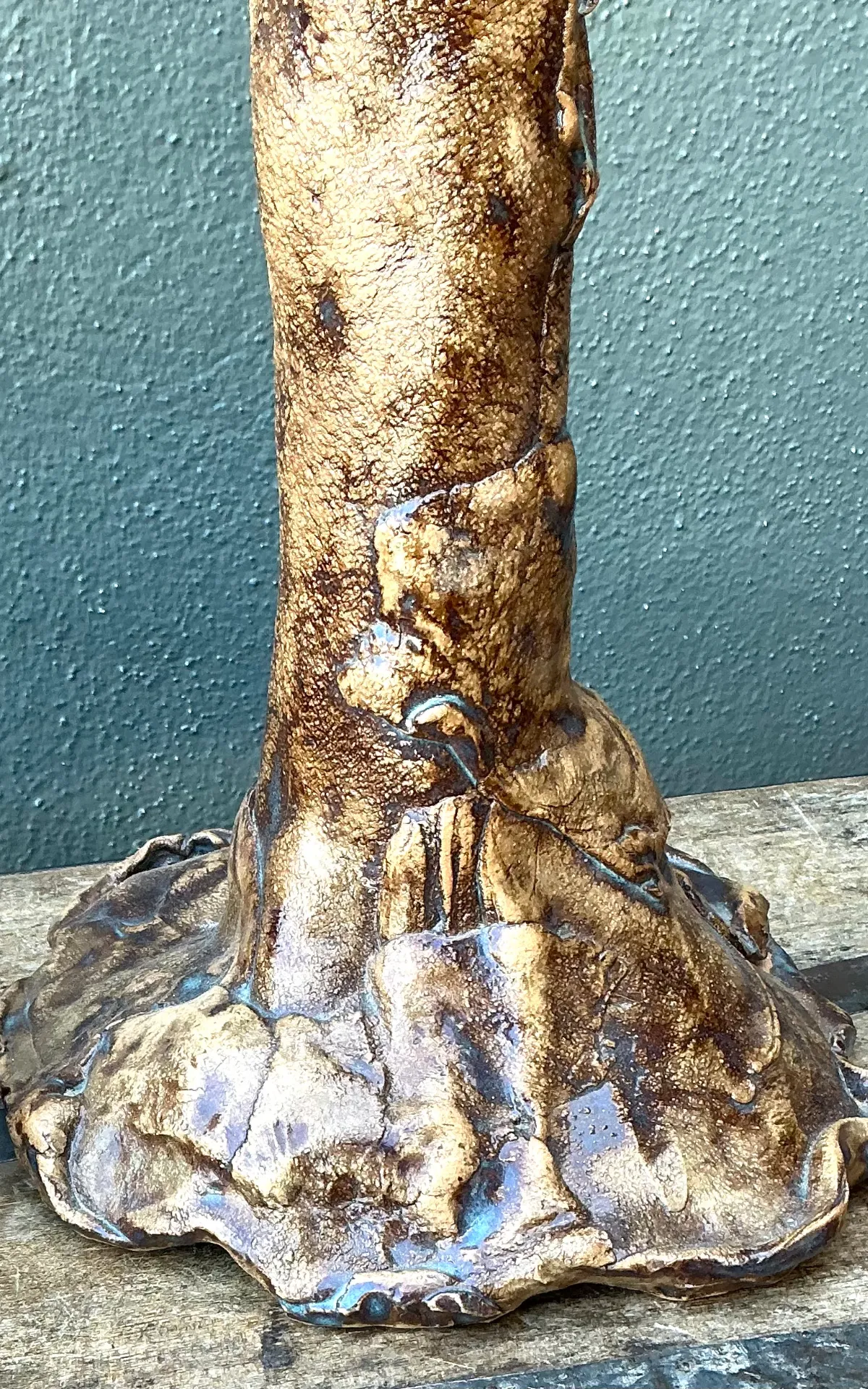 Vintage Hand Made Faux Bois Ceramic Lamps - A Pair — additional photo 4