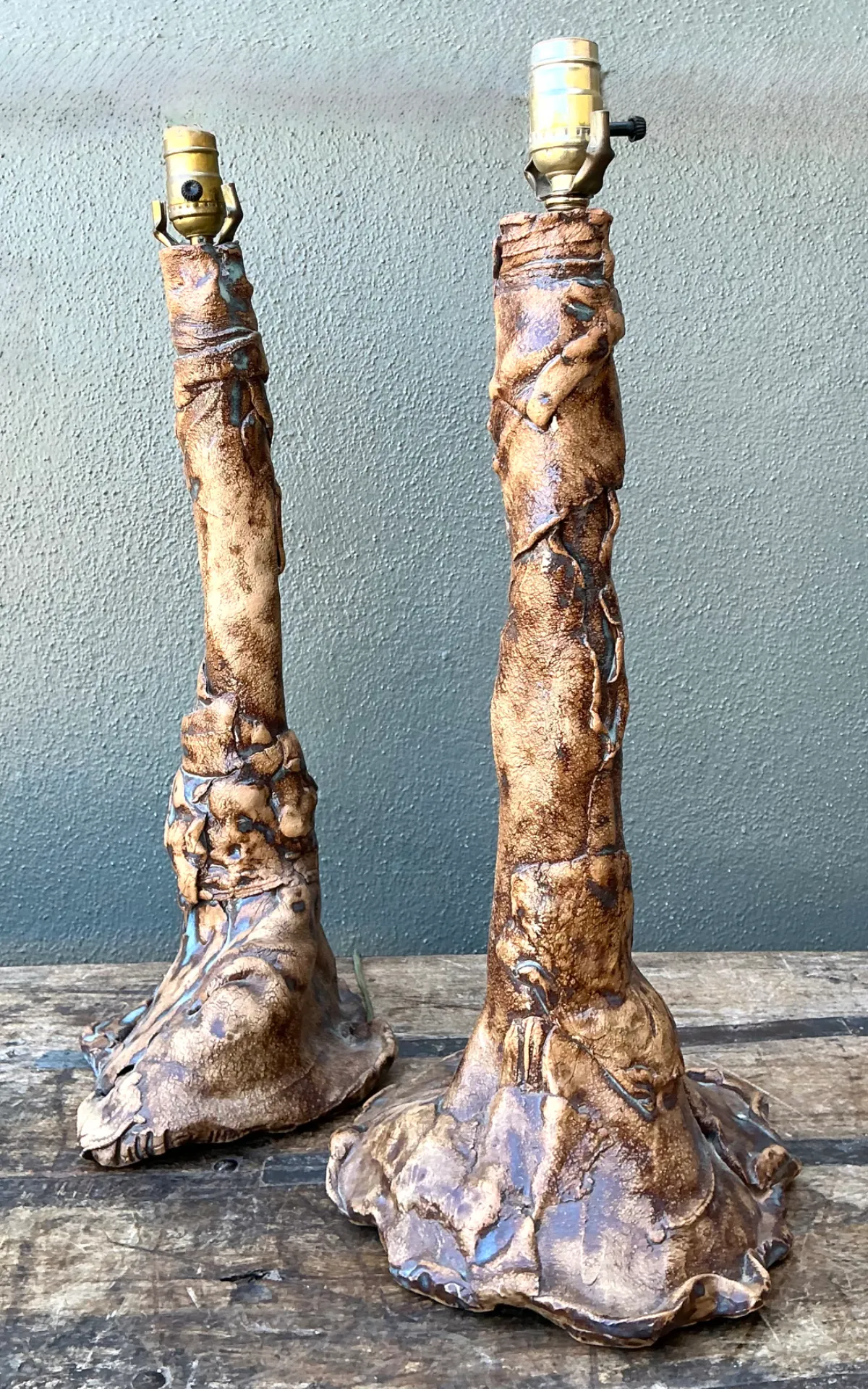 Vintage Hand Made Faux Bois Ceramic Lamps - A Pair — additional photo 7