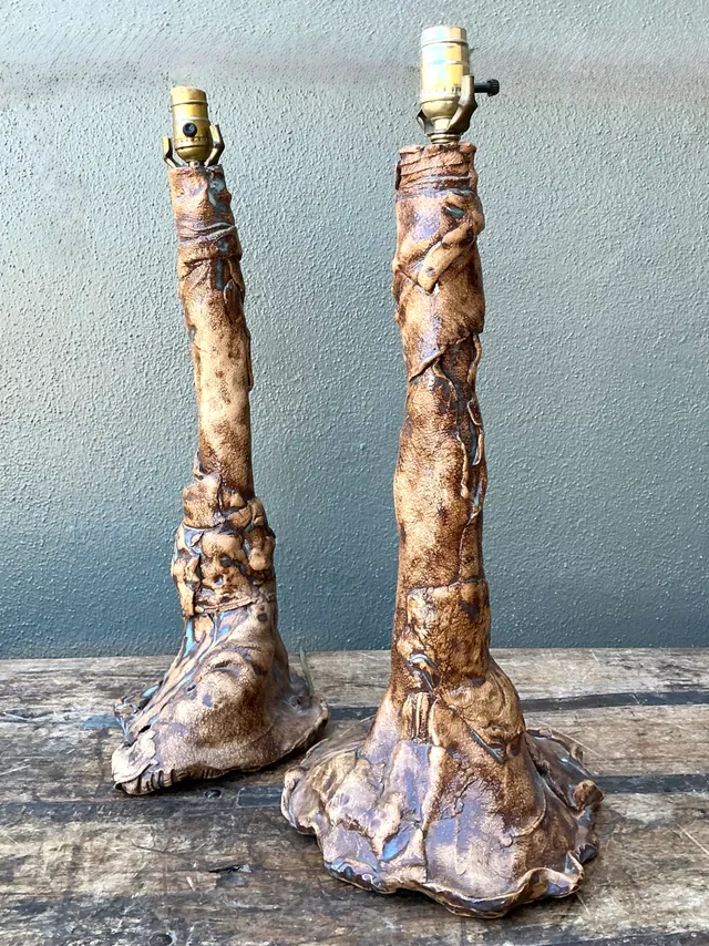 Vintage Hand Made Faux Bois Ceramic Lamps - A Pair — additional photo 7