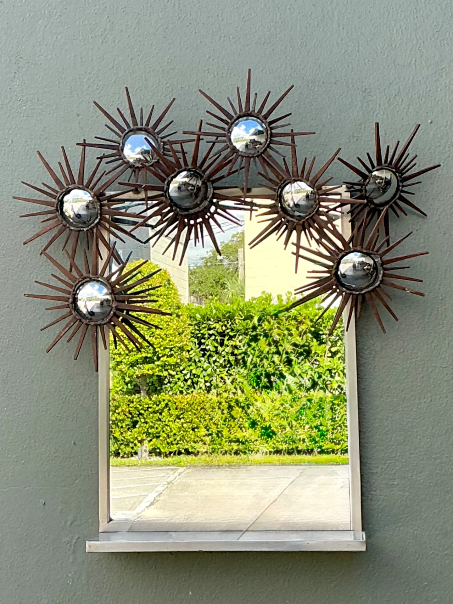 Vintage Patinated Metal Sunburst Mirror — additional photo 3