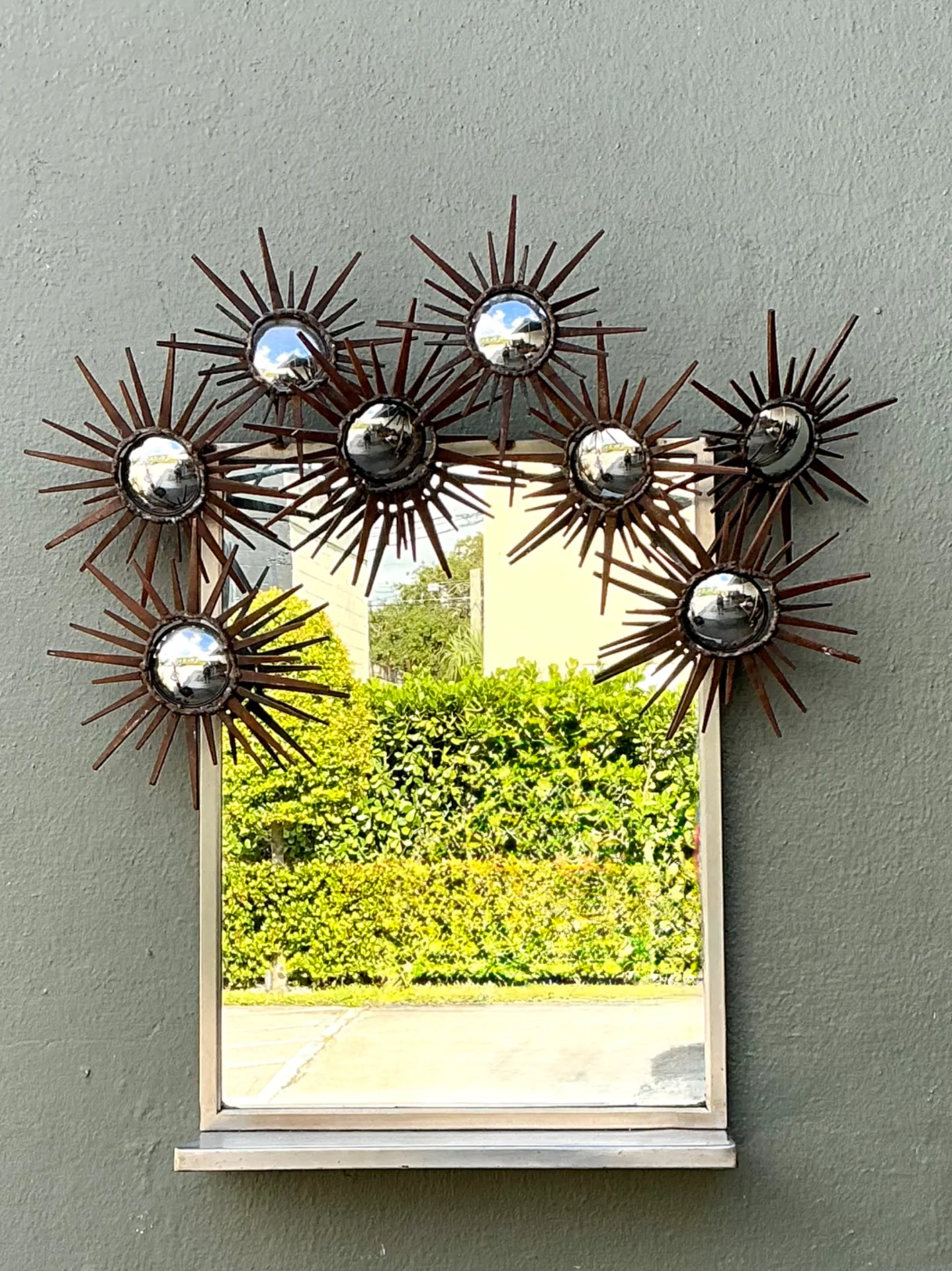 Vintage Patinated Metal Sunburst Mirror — additional photo 8