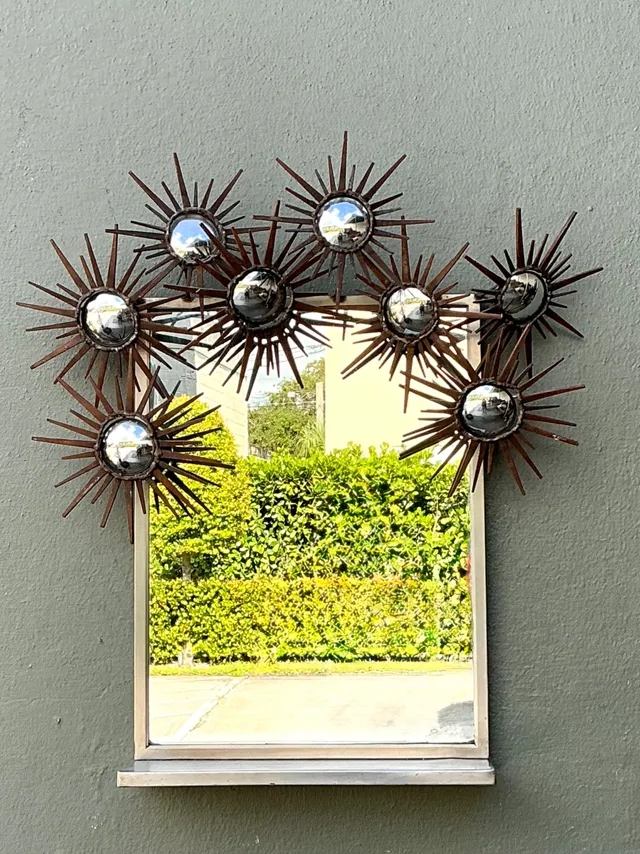 Vintage Patinated Metal Sunburst Mirror — additional photo 8