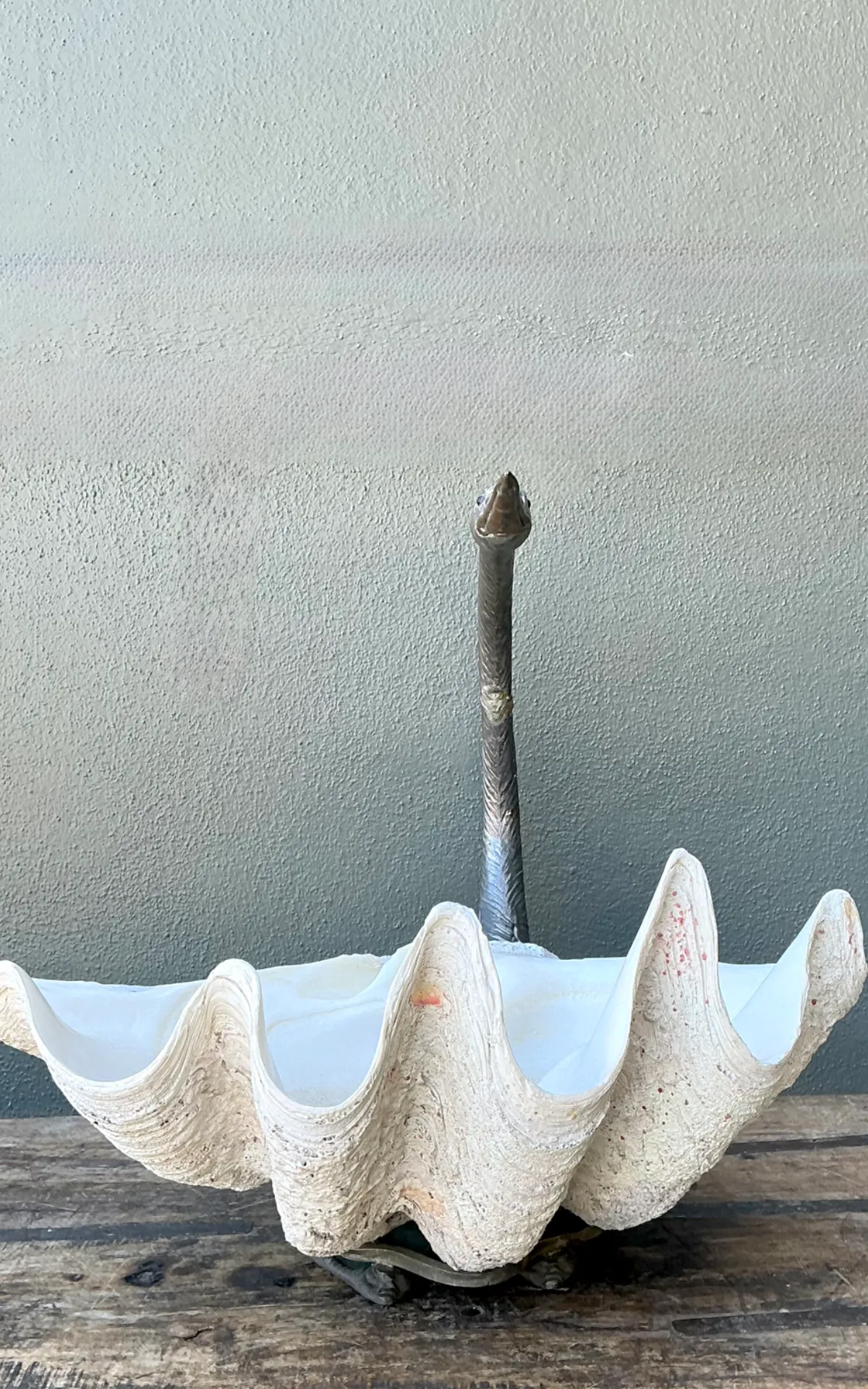 Vintage Monumental Metal and Clam Shell Swan Centerpiece — additional photo 8