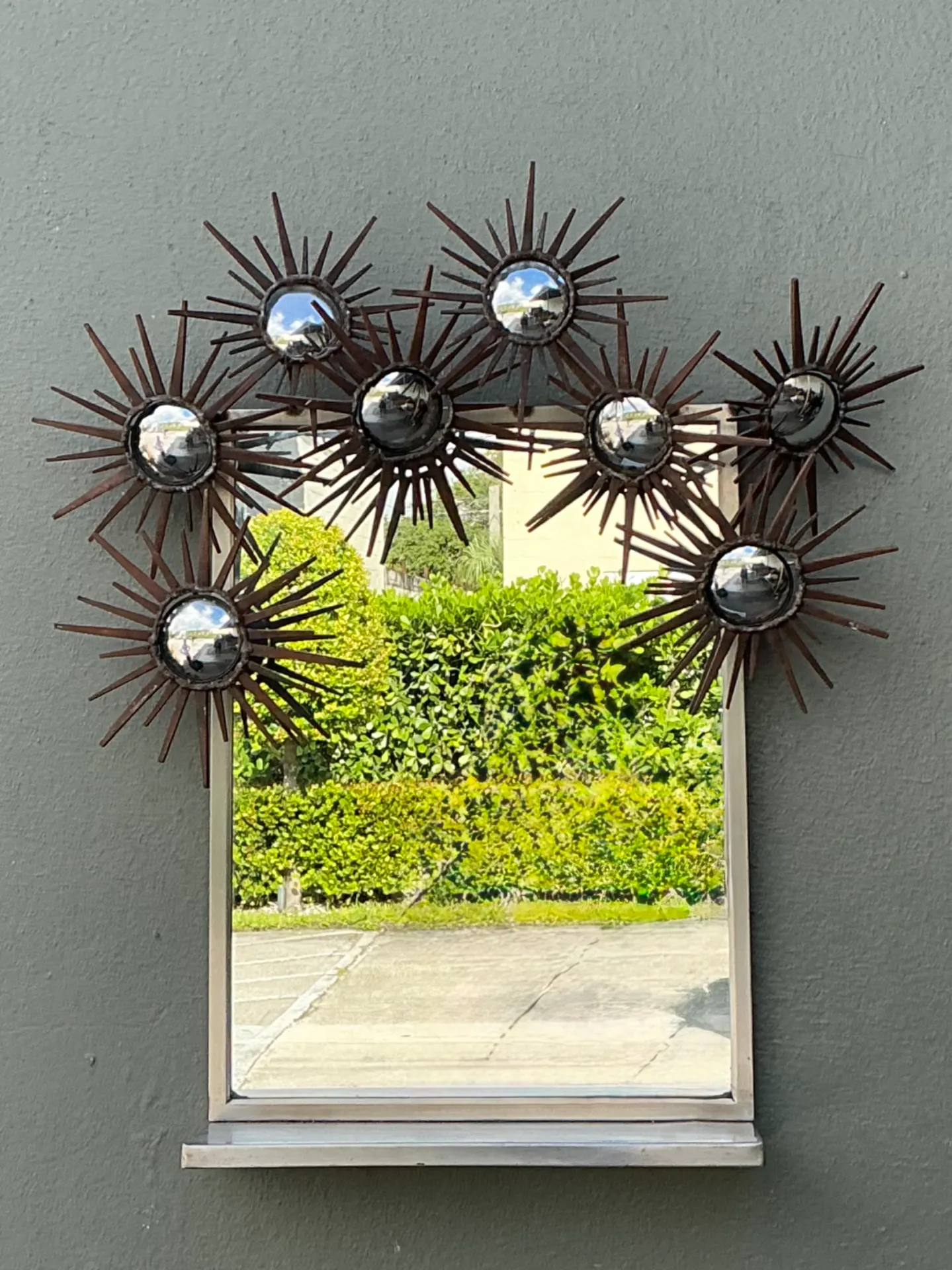 Vintage Patinated Metal Sunburst Mirror — additional photo 7