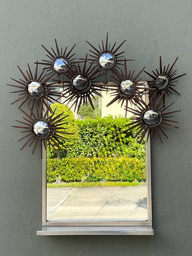 Vintage Patinated Metal Sunburst Mirror — additional photo 7