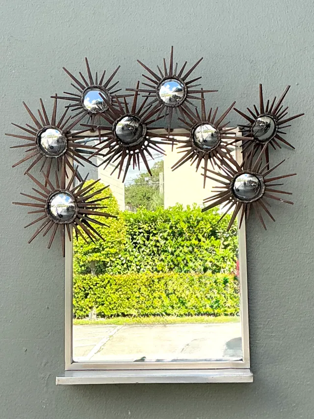Vintage Patinated Metal Sunburst Mirror — additional photo 4