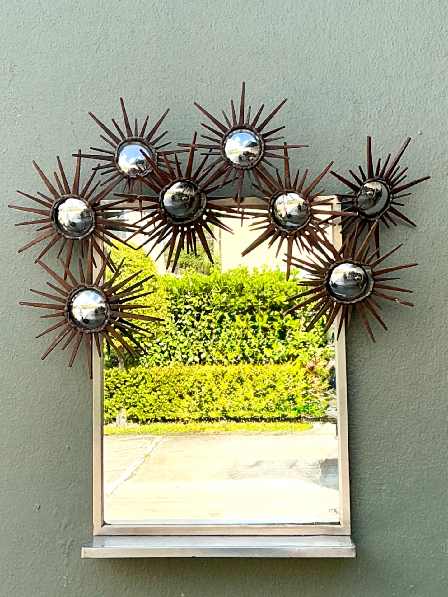 Vintage Patinated Metal Sunburst Mirror — additional photo 2
