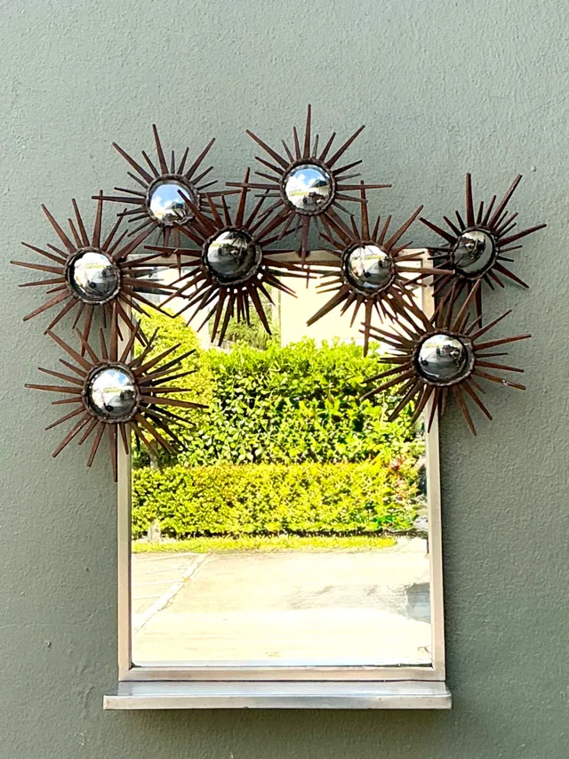 Vintage Patinated Metal Sunburst Mirror — additional photo 2