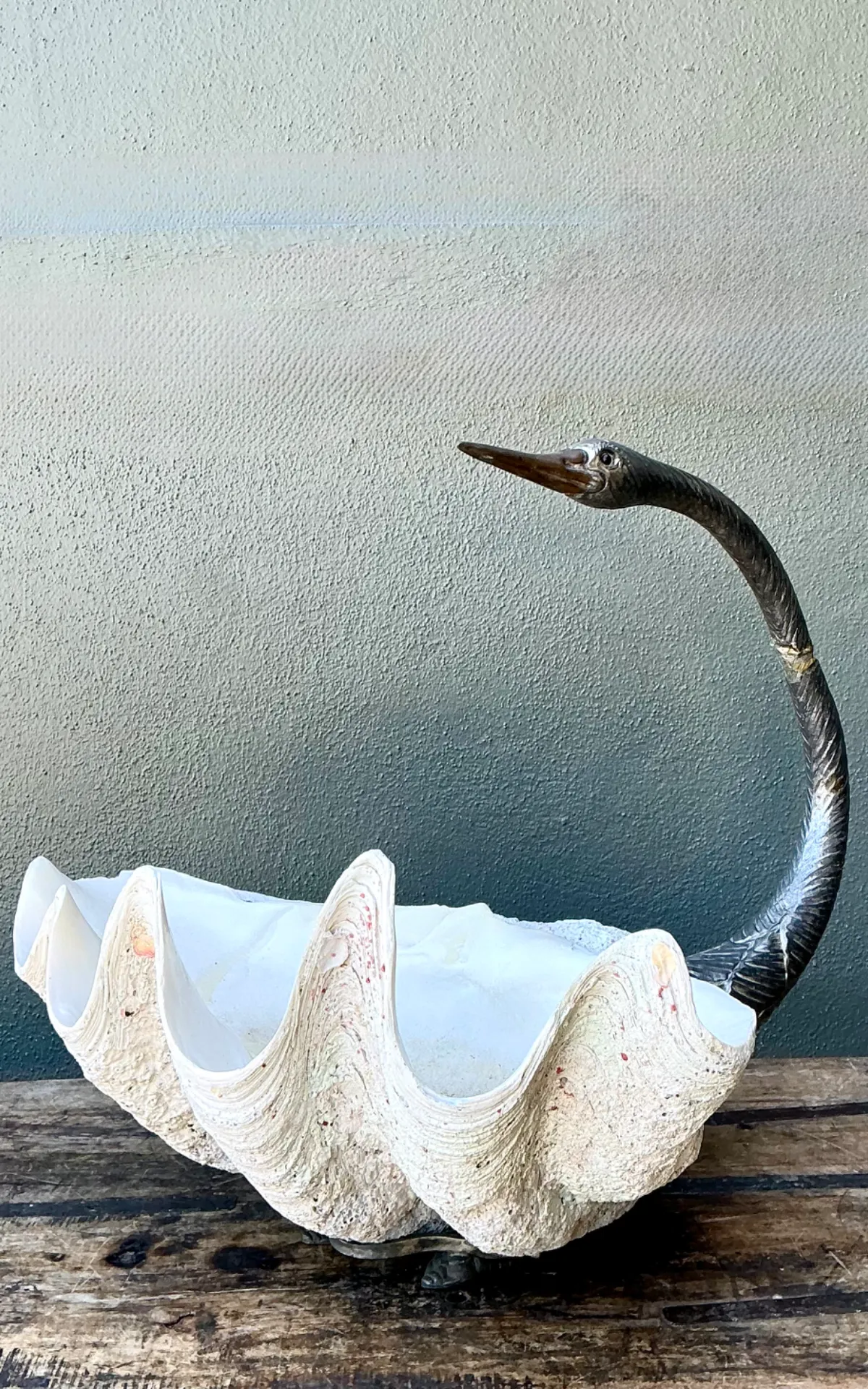 Vintage Monumental Metal and Clam Shell Swan Centerpiece — additional photo 2