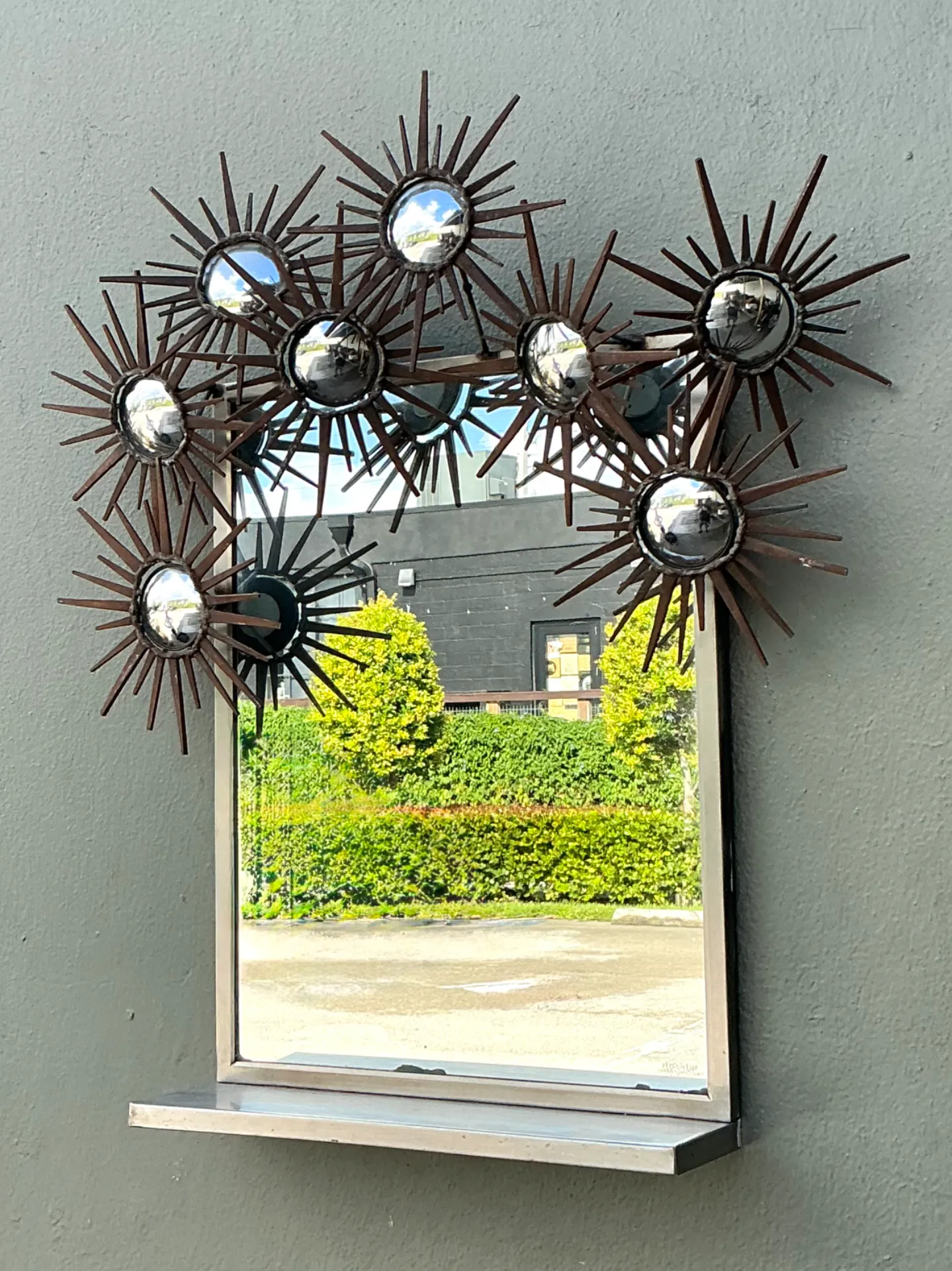 Vintage Patinated Metal Sunburst Mirror — additional photo 6