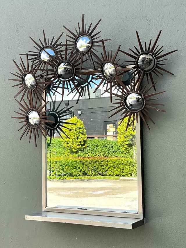 Vintage Patinated Metal Sunburst Mirror — additional photo 6