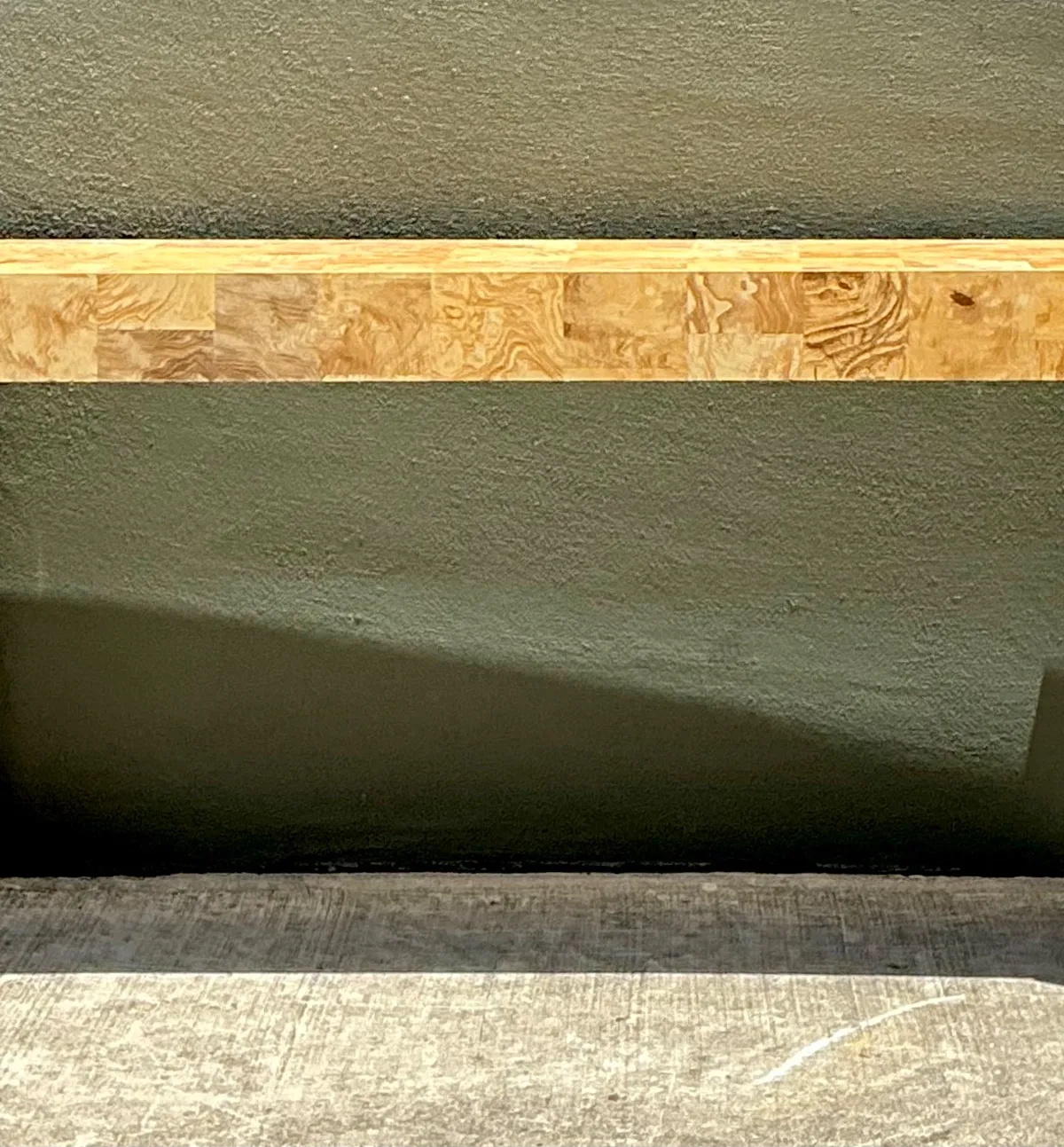 Vintage Laminate Burl Wood and Chrome Console Table - Interior view