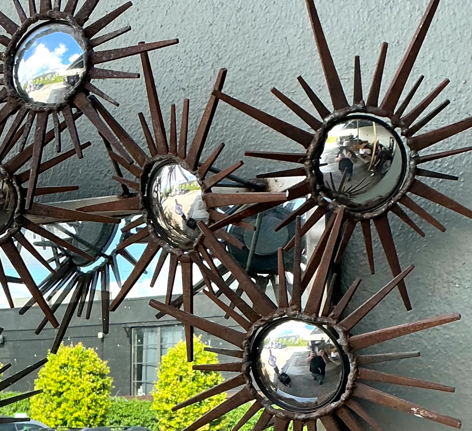 Vintage Patinated Metal Sunburst Mirror — additional photo 5