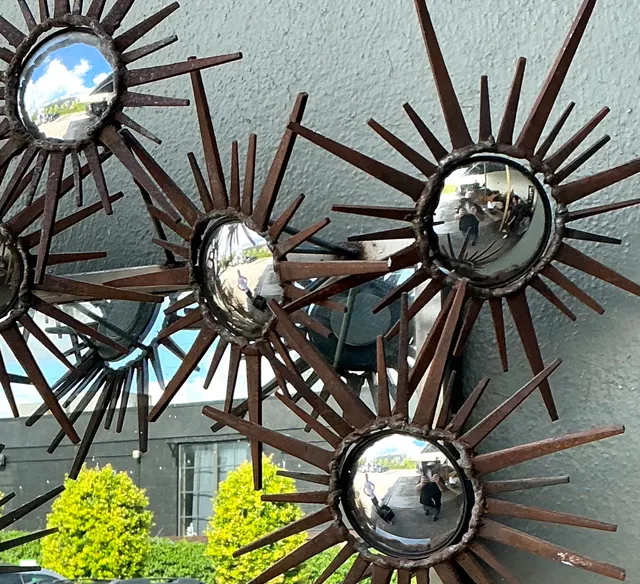 Vintage Patinated Metal Sunburst Mirror — additional photo 5
