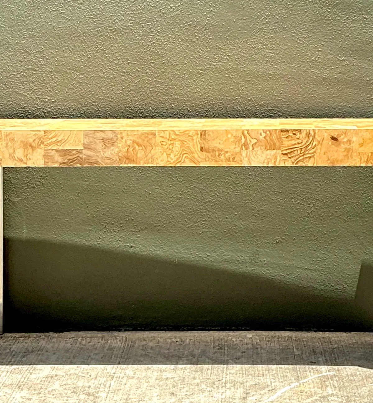 Vintage Laminate Burl Wood and Chrome Console Table - Bottom view