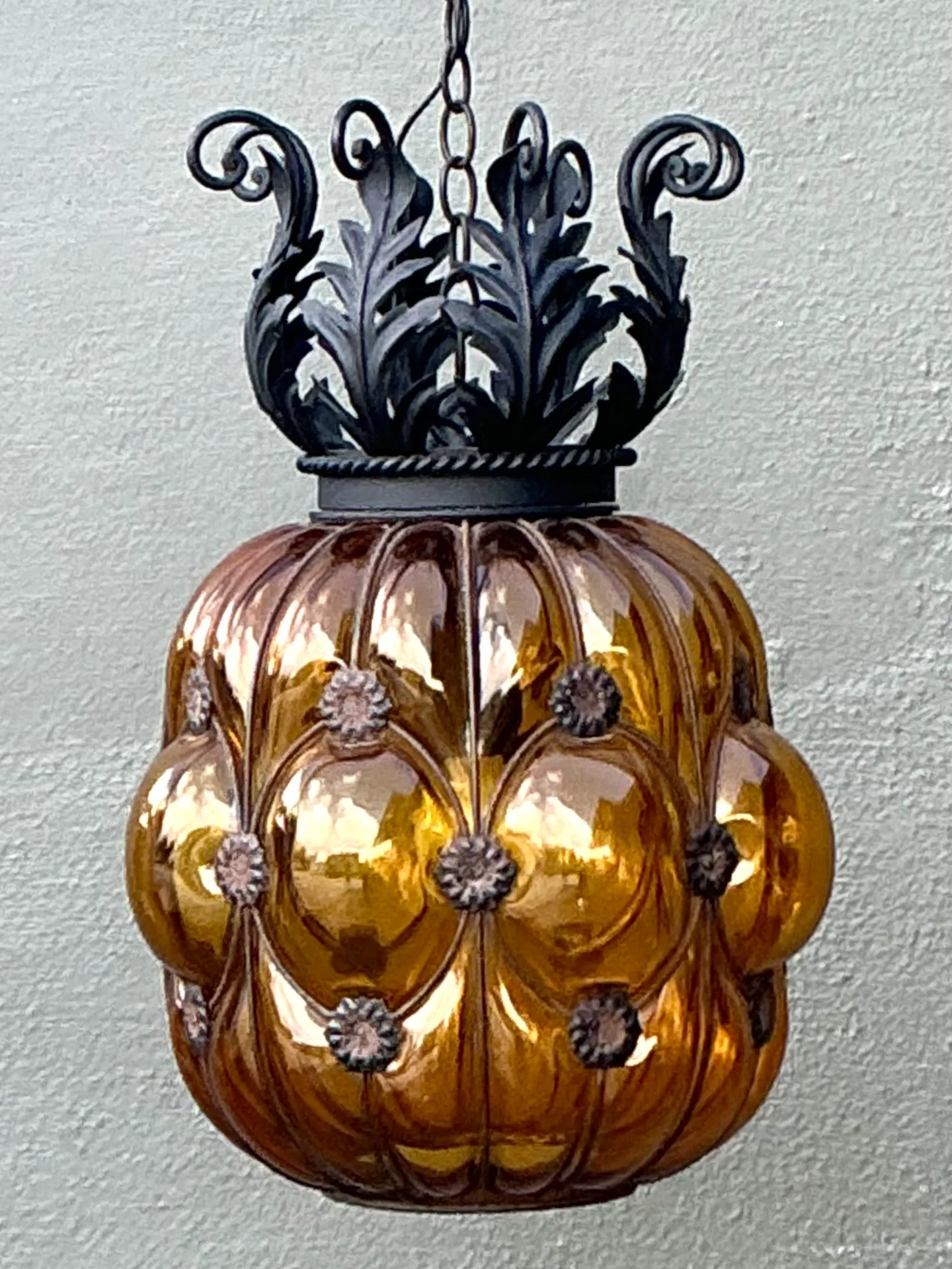 Mid-Century Amber Glass Hanging Lantern — additional photo 7