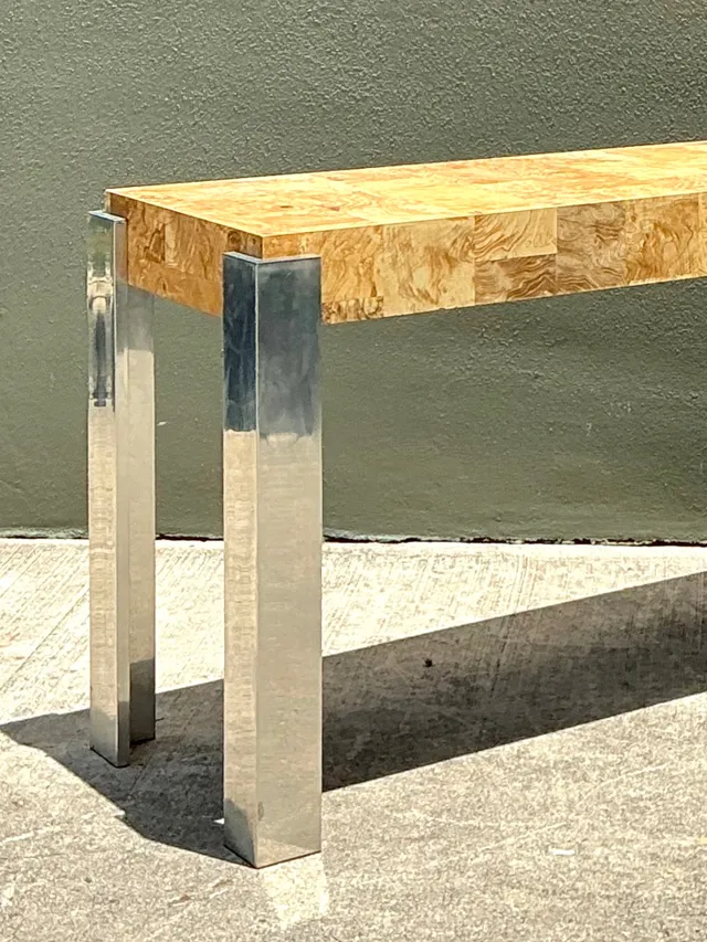 Vintage Laminate Burl Wood and Chrome Console Table — additional photo 4