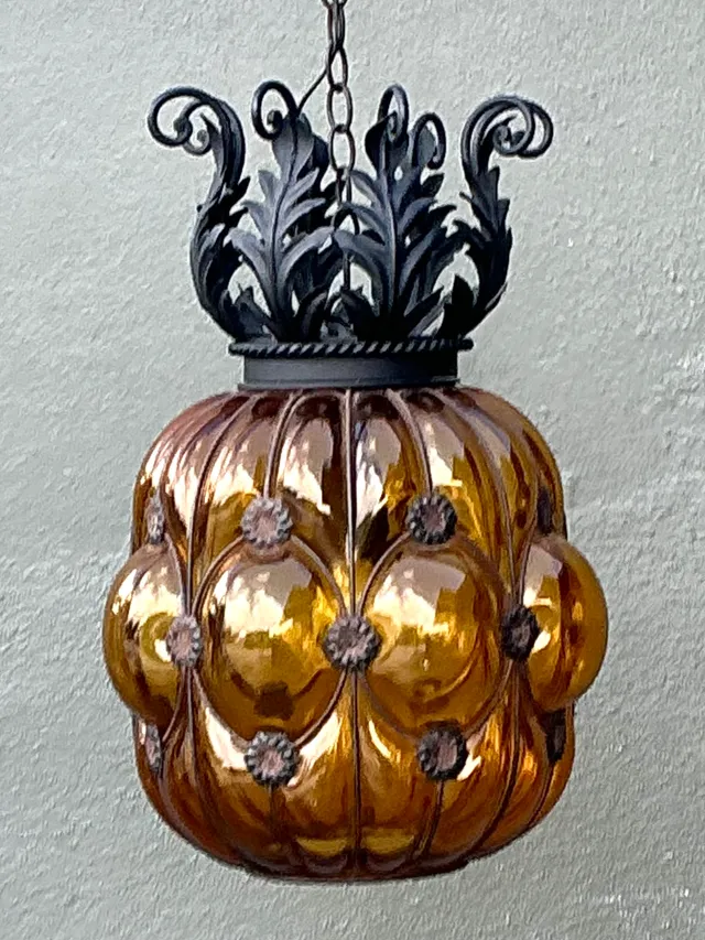 Mid-Century Amber Glass Hanging Lantern — additional photo 6