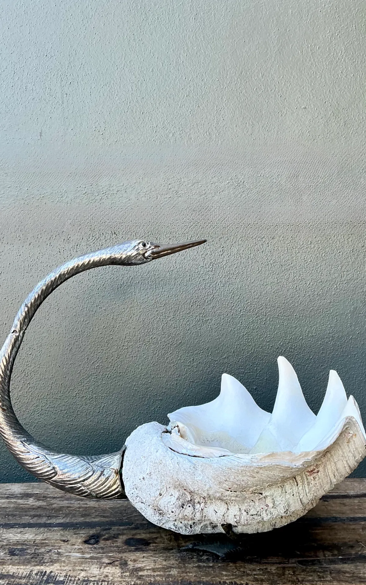 Vintage Monumental Metal and Clam Shell Swan Centerpiece — additional photo 6