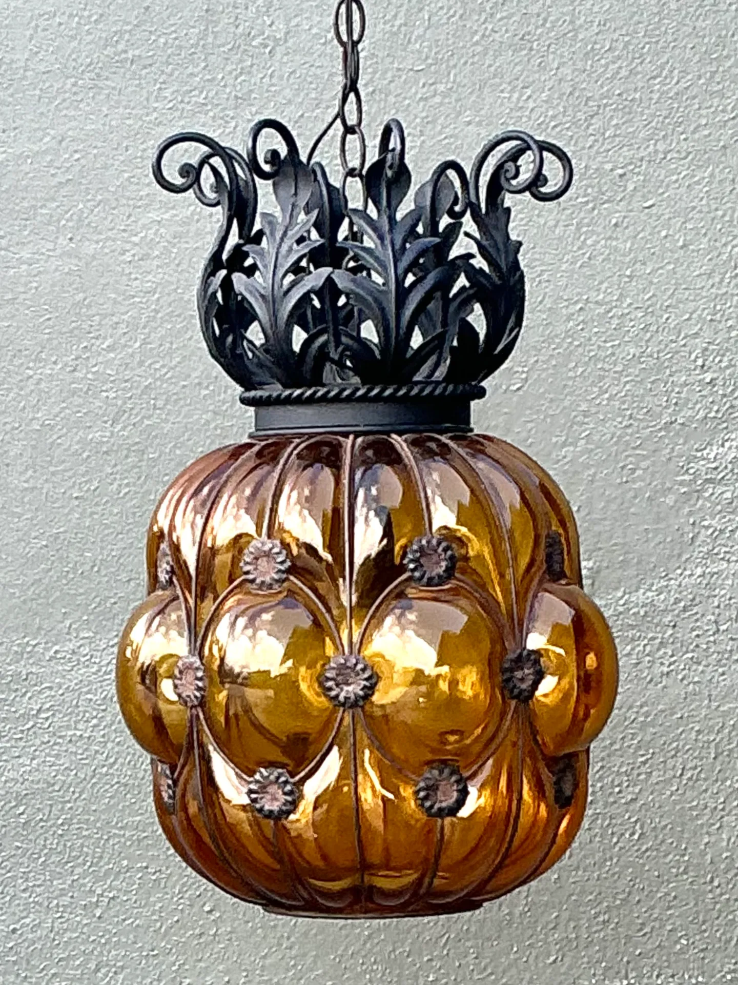 Mid-Century Amber Glass Hanging Lantern — additional photo 1