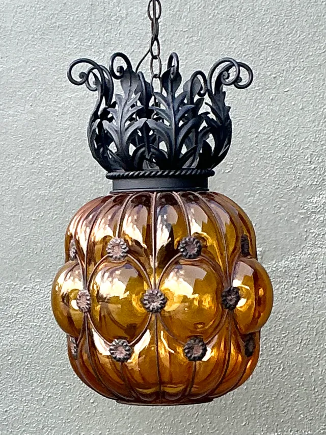 Mid-Century Amber Glass Hanging Lantern — additional photo 1