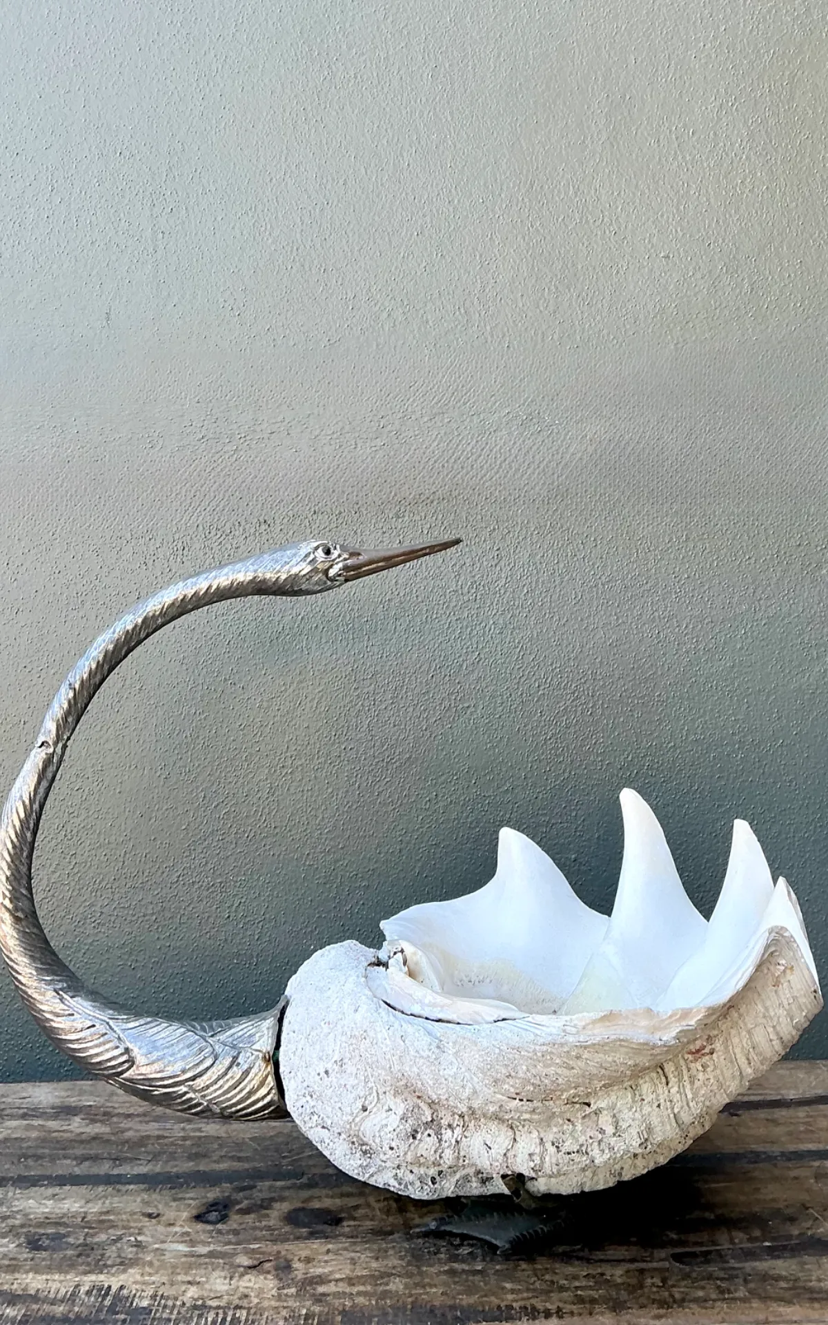 Vintage Monumental Metal and Clam Shell Swan Centerpiece — additional photo 3