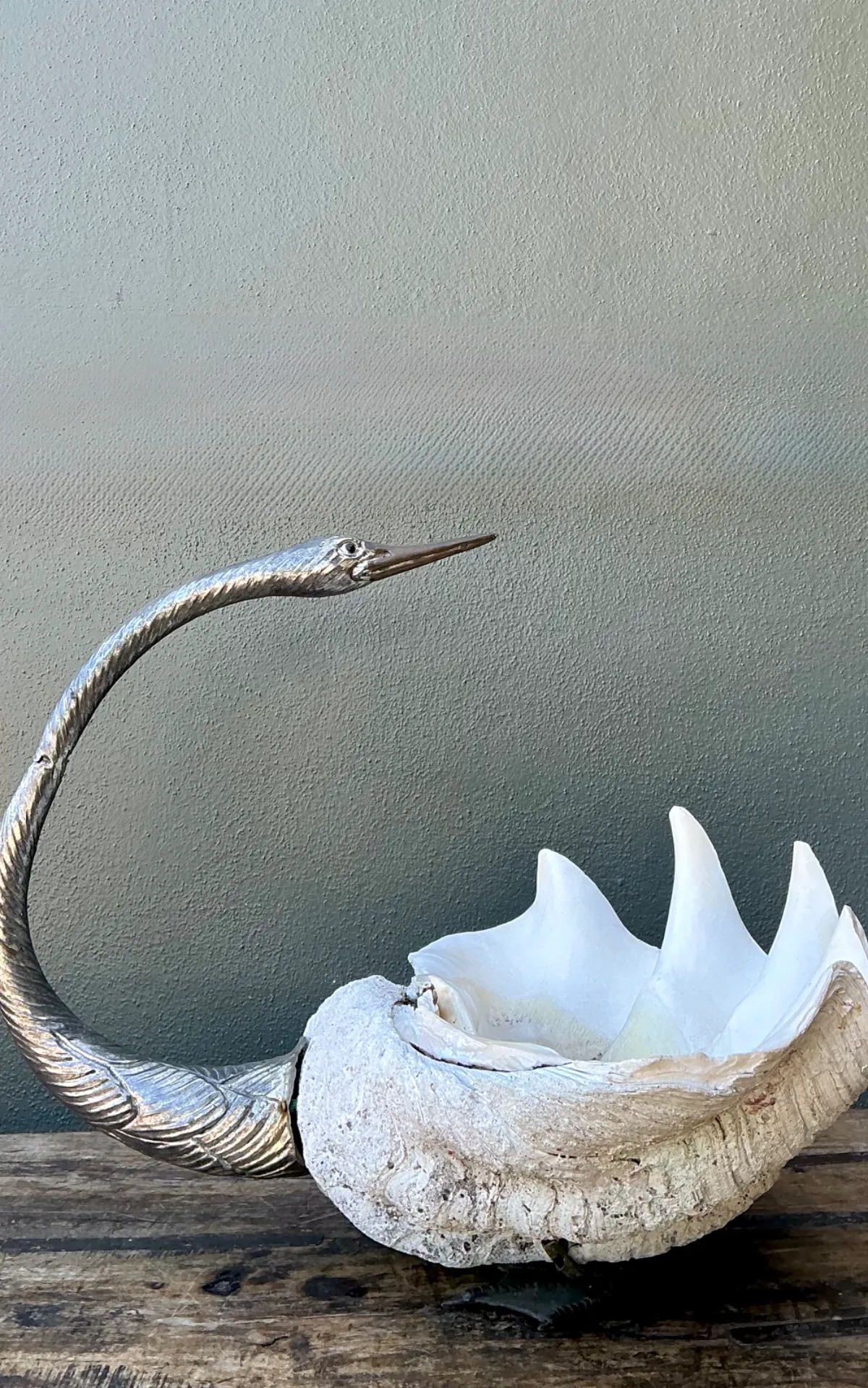 Vintage Monumental Metal and Clam Shell Swan Centerpiece