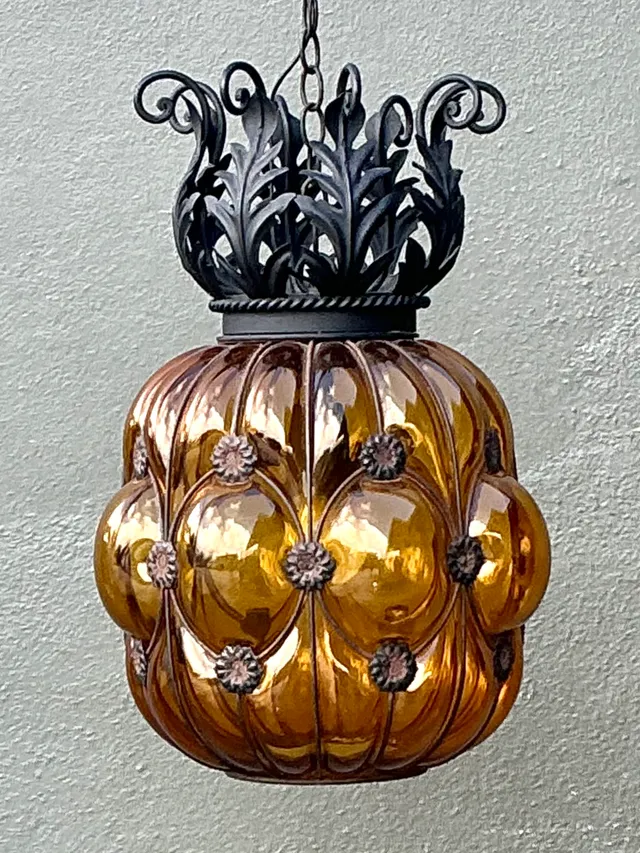 Mid-Century Amber Glass Hanging Lantern — additional photo 4