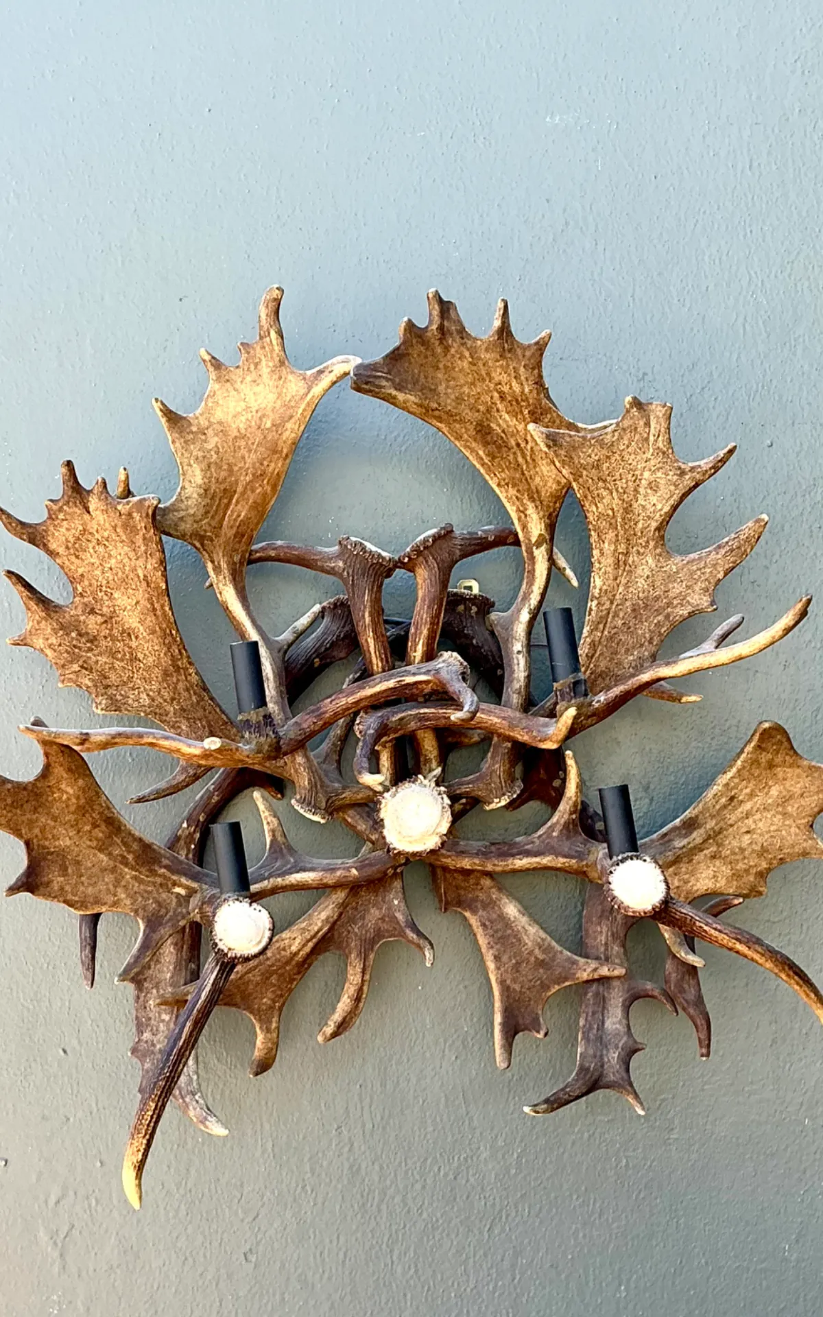 Vintage Monumental Antler and Metal Wall Sconce — additional photo 8