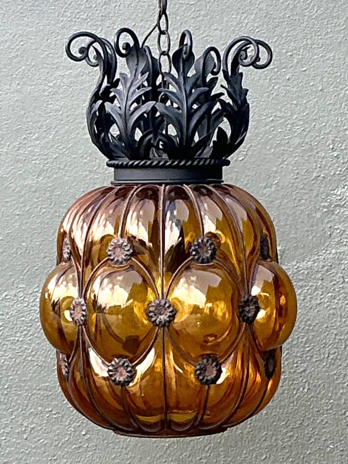 Mid-Century Amber Glass Hanging Lantern — additional photo 5