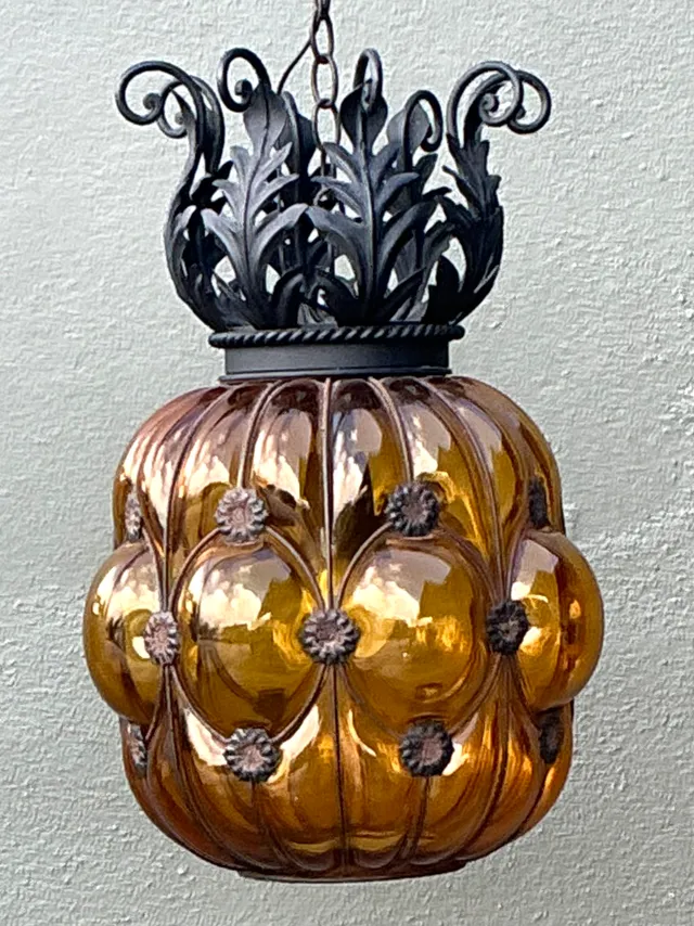 Mid-Century Amber Glass Hanging Lantern — additional photo 8
